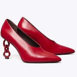 Tory Burch Red Chainlink Pump Heels Size 7